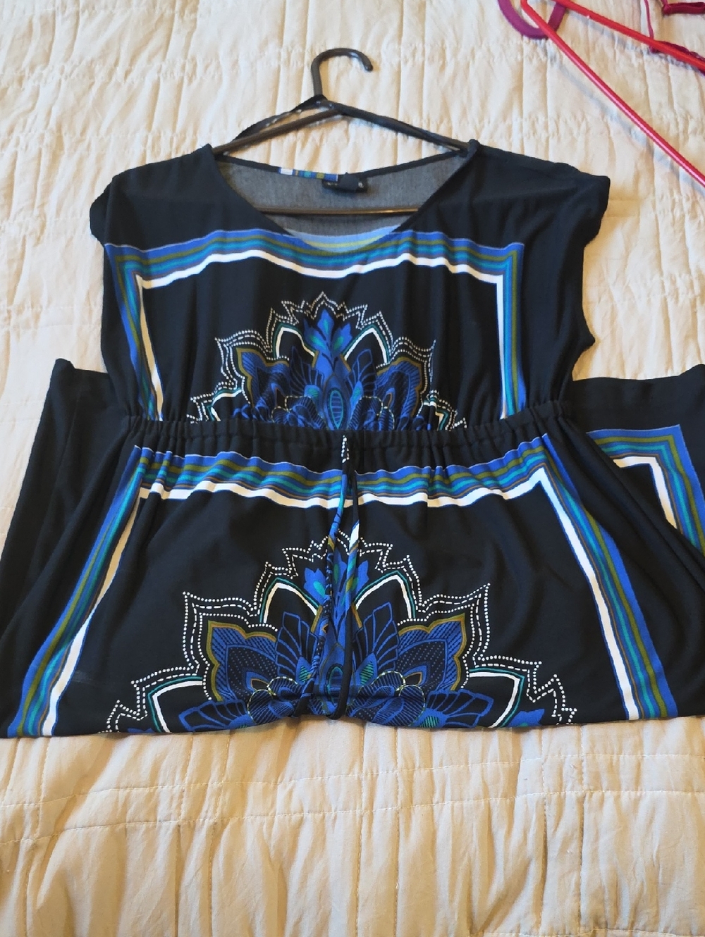 Enfocus Studio Black Midi Dress with Blue Floral Medallion